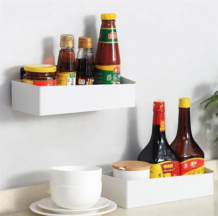

Plastic Bathroom Shelf Self-adhesive Wall Mounted Storage Rack Box Kitchen Bathroom Toilet Shelves