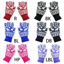 Женские зимние уплотненные вязаные перчатки с сенсорным экраном с полными пальцами Рождественская елка олень противоскользящие резиновые варежки грелка для запястья