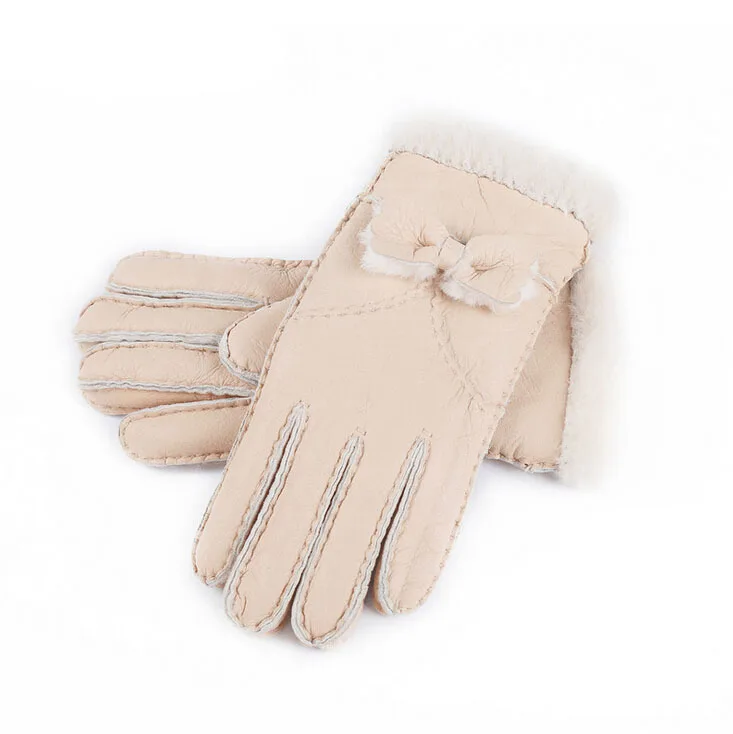 Original Brand Russian Winter Natural Sheep Fur Gloves for Women's Ladies Thicken Wool Fur Gloves Female Outdoor Ski Guantes