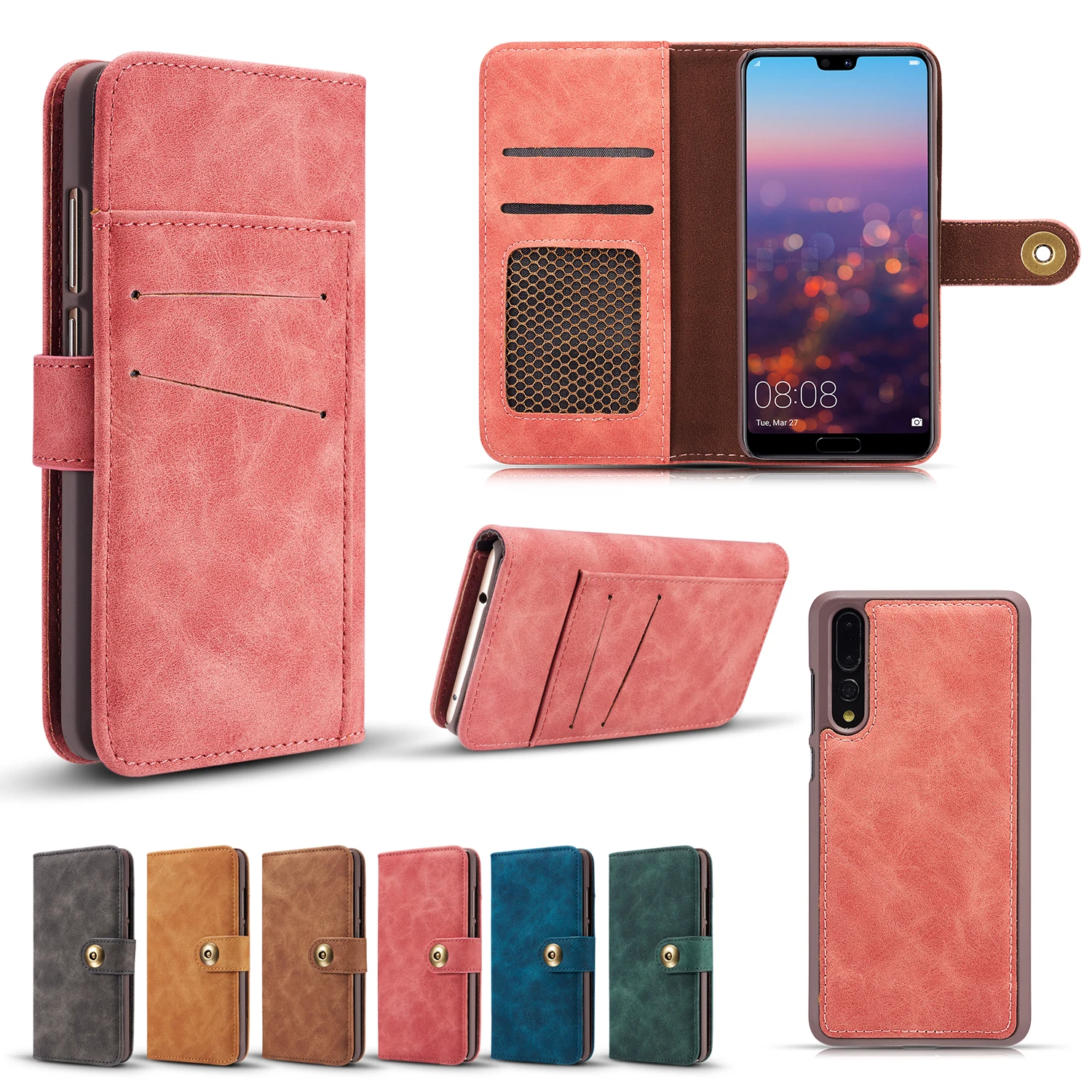 

Removable Magnetic Back Leather Cover for Huawei P20 Pro P20 Lite NOVA 3E Mate 9 Card Wallet Album Flip Portable Hot