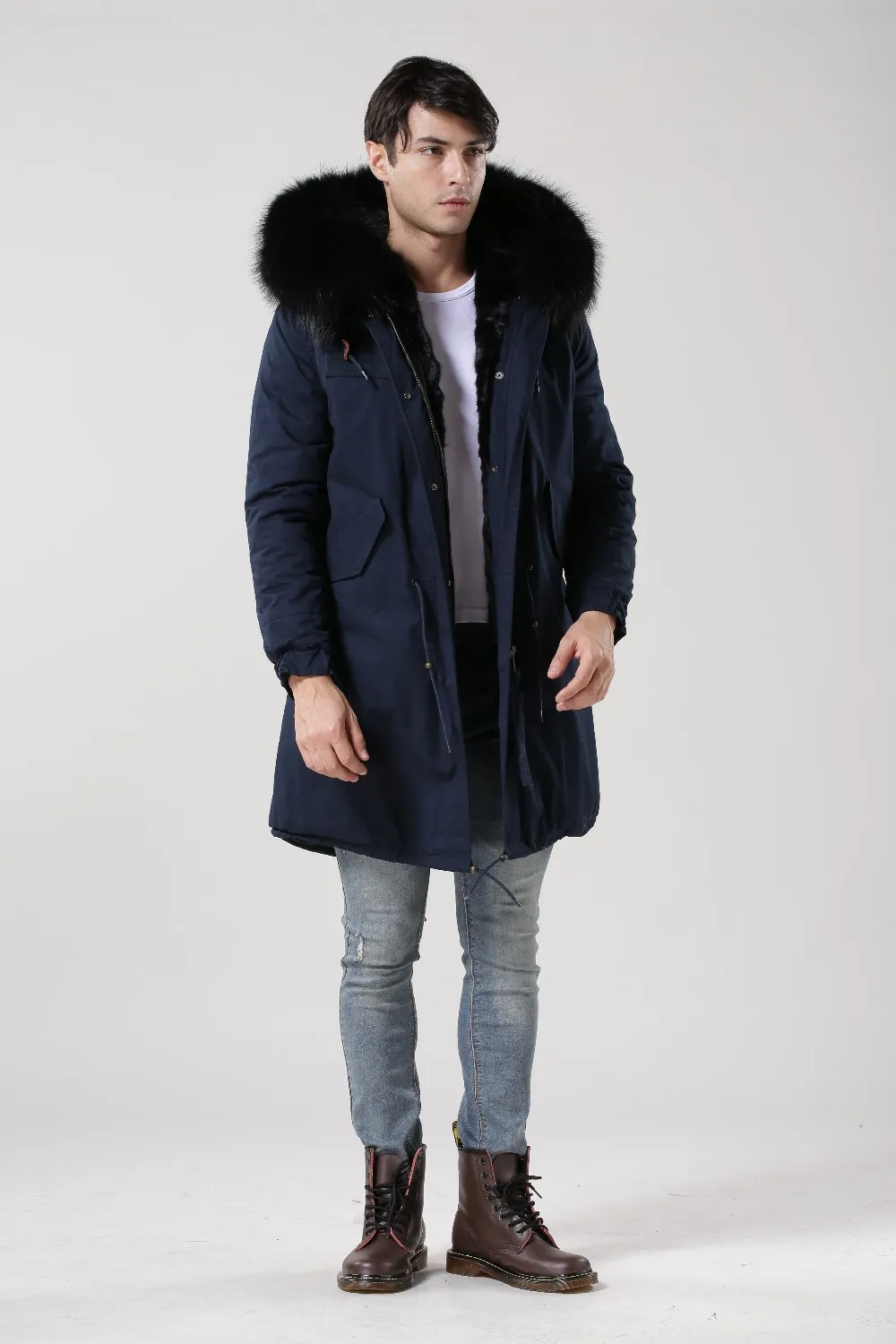 Акция распродажа темно-синяя зимняя парка для молодых мужчин утолщенная длинная стеганая куртка теплая шелковая MR парка