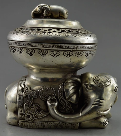 

christmas decorations for home+ Collectible Decorated Old Handwork Tibet Silver Carved Elephant Incense Burner Freeshipping