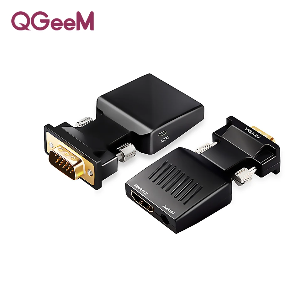 QGEEM HDMI إلى محول VGA مع الصوت الكامل HD VGA إلى محول HDMI مع إخراج الفيديو 1080 P HD لأجهزة الكمبيوتر المحمول إلى HDTV العارض