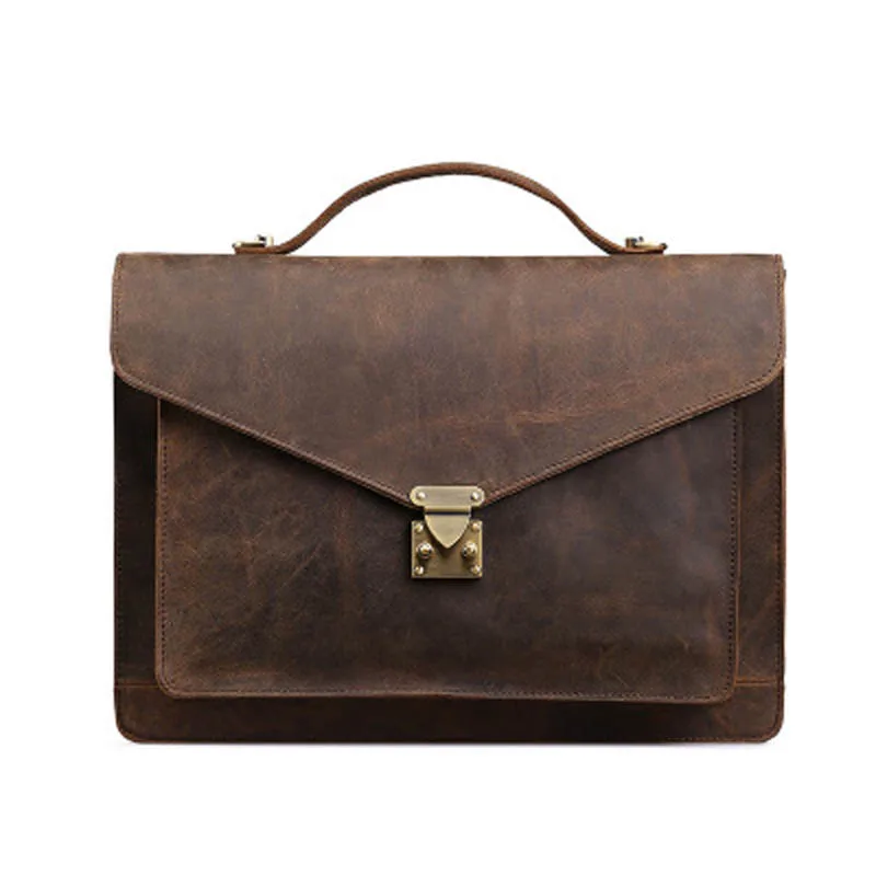 

Vintage Genuine Leather Handbags Men's Briefcase Top Handle Bags Crazy Horse Leather Shoulder Messenger For Men Male Bag LS0189