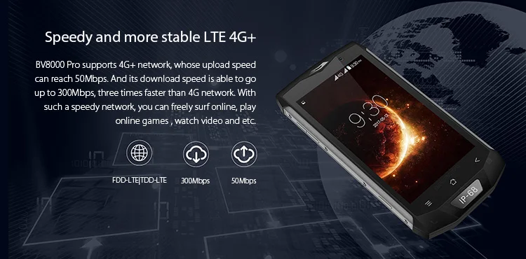 Stock in Europe BLACKVIEW BV8000 PRO 6GB RAM 64GB ROM MTK6757 2.3GHz Octa Core 5.0 Inch Corning Gorilla Glass 3 Sharp FHD Screen Android 7.0 IP68 Waterproof Rugged 4G LTE Smartphone