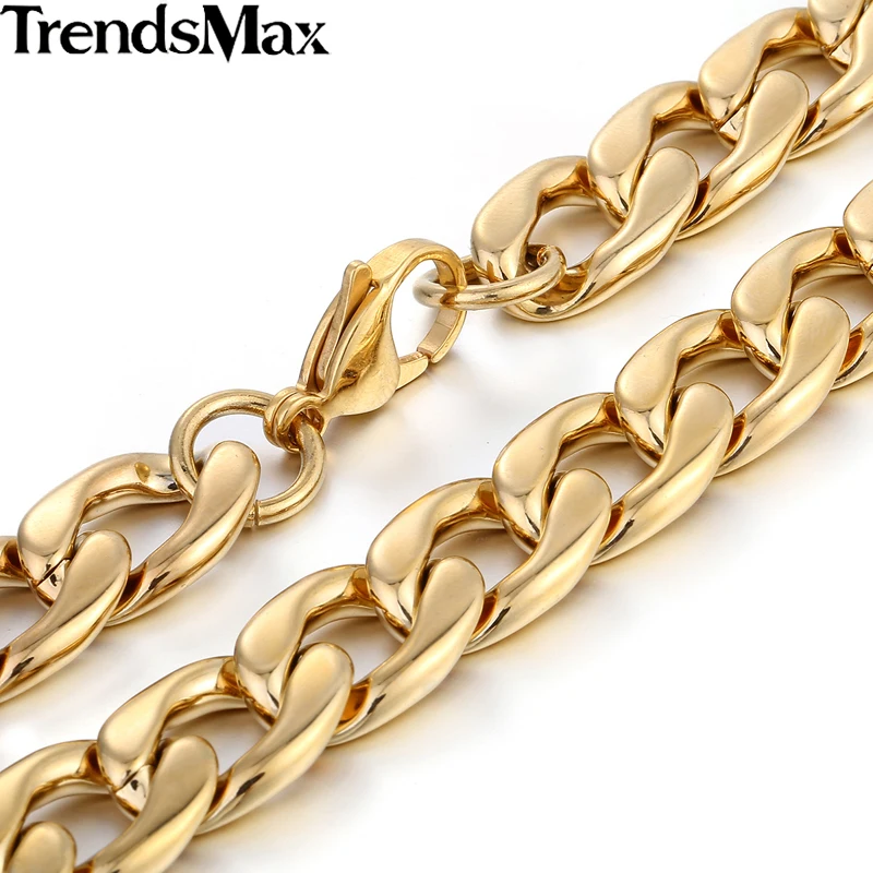 Buy Trendsmax 13mm Wide Smooth Curb Link Gold color Stainless Steel Necklace
