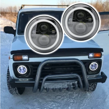 

7" black LED H4 headlight moto lamps headlamp for Jeep JK TJ LJ Land Rover Defender For UAZ 4x4 Jungle Lada 4x4 urban Niva