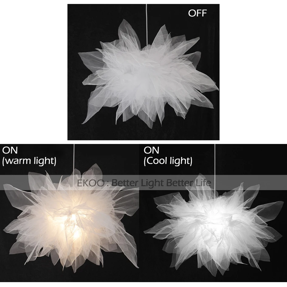 EKOO кружево перо ткань подвесной светильник мечта романтическая девушка гостиная спальня современный белый Сказочный светильник