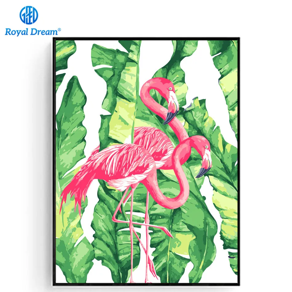 

Pink Flamingo Coloring by Numbers Canvas Oil Painting Crafts for Adults Decorative Pictures Hand Painted Acrylic Paint