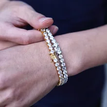 Iced CZ теннисная цепочка браслет 5 мм 7 дюймов 8 дюймов цвета: золотистый, серебристый Для мужчин хип-хоп Jewelry Медь Материал B016-5