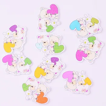 

50 pcs Wood Buttons Scrapbooking Two lovely Bear pattern 2 Holes 25mm x 32mm Crafts sewing accessories XP0424