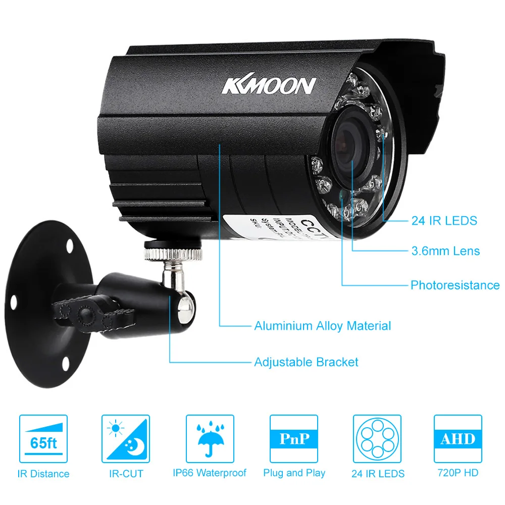 KKmoon 4 шт. AHD DVR для камеры наблюдения cctv-камеры видеонаблюдения с ночным видением для наружного IR CUT цветной CMOS камера слежения