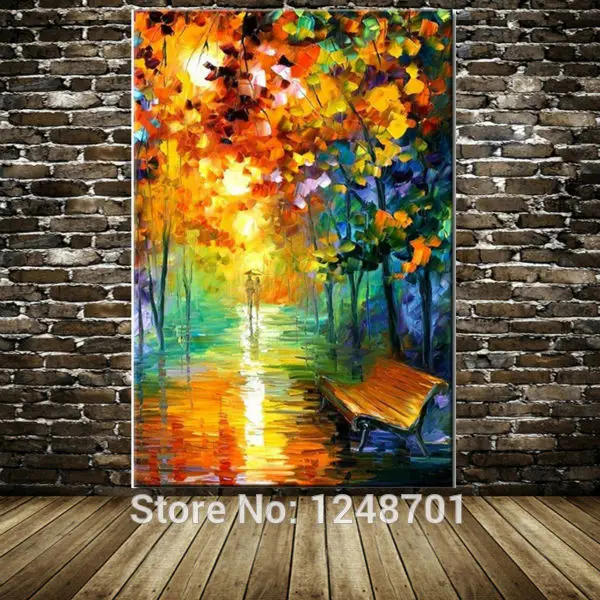 

Hand Painted Modern Abstract lovers walked on the street lamp landscape oil painting wall pictures living room home wall decor