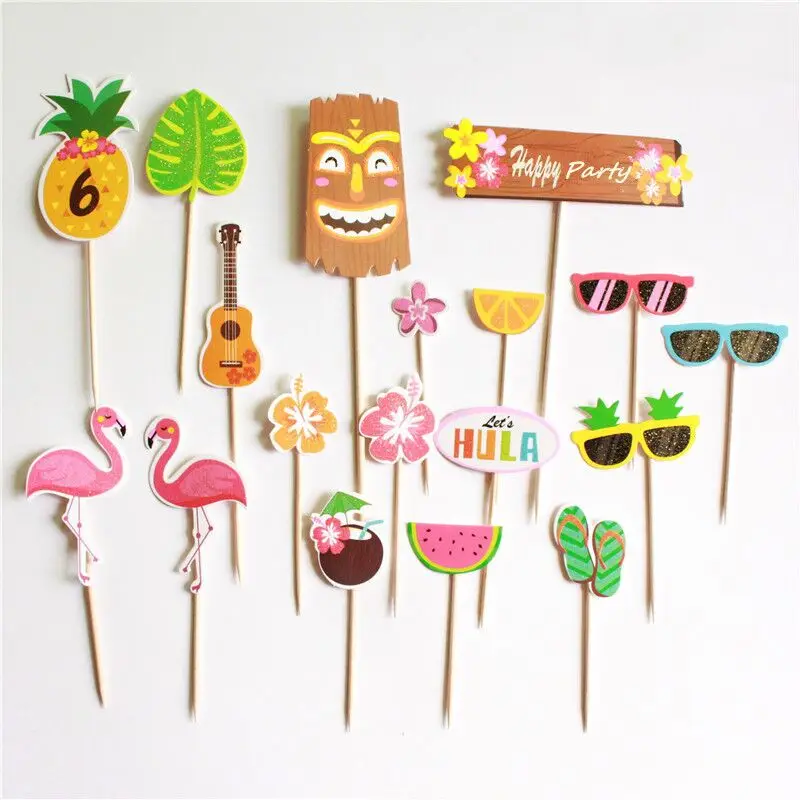 

18Pcs/set Flamingo Watermelon Pineapple Glasses Toothpick Cake Decoration Plug Hawaiian Party Flamingo Cake Insert Party Deco.Q