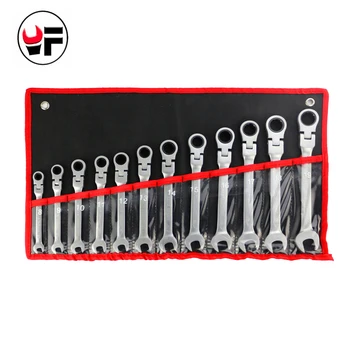 

YOFE ratchet handle wrench 12PCS/set 8-19mm Carbon Steel wrenchActivity head free rotation handle tool canvas frame spanner set