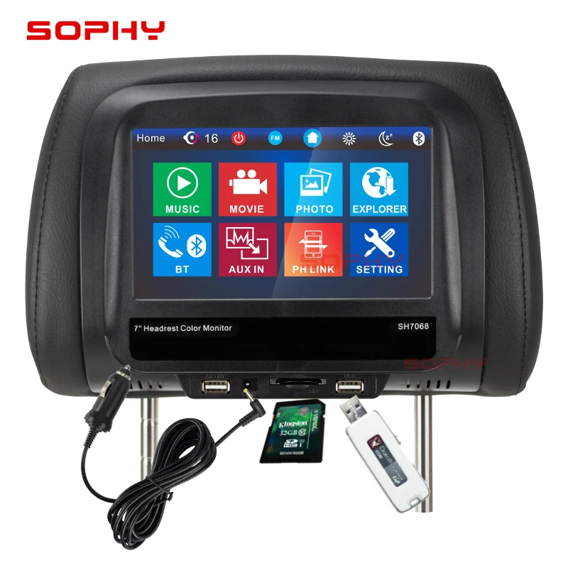 New! 7 inches Car Screen Headrest Monitor Multimedia Player RCA Video Input Audio Output MP4 Mirror Link Touch Screen SH7068-P5