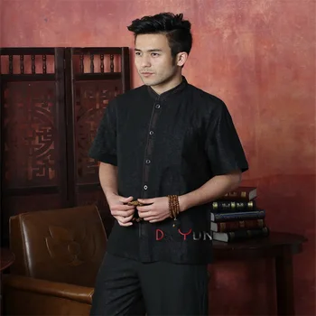 

Summer NEW Black Chinese Men's Kung Fu Tops Shirt Short Sleeve Single Breasted Tradition Tang Suit Size M L XL XXL XXXL 4XL