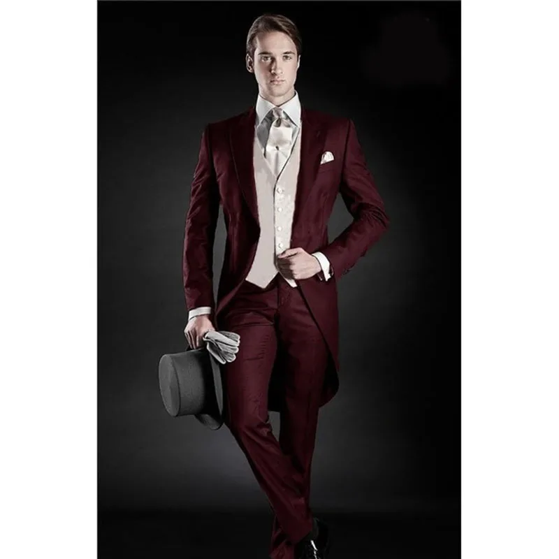 One Button Long mens Suits Blazer Burgundy 2017 Men's Prom terno ...