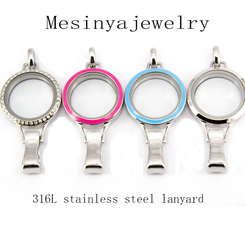 

30mm Twist Large Silver color Lanyard Locket,316L Stainless Steel Crystal/Plain/Enamel Color for ID card