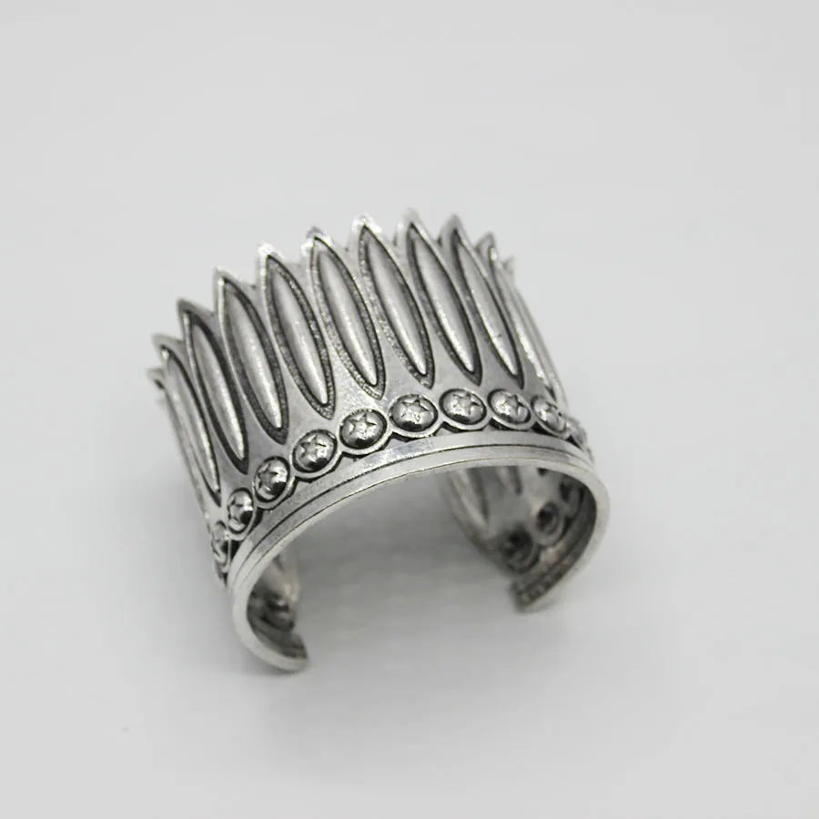 

New Vintage Tibetan Silver Punk Indian Feather Bangles Geometric Hollow Star Carved Statement Cuff Bracelet Jewelry 107