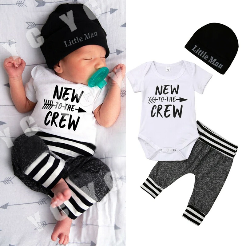 

3 PCs 0-18 Months Infant Newborn Baby Boys Clothing set Romper+Pant+ Hat Outfit Clothes Long and short Sleeves romper