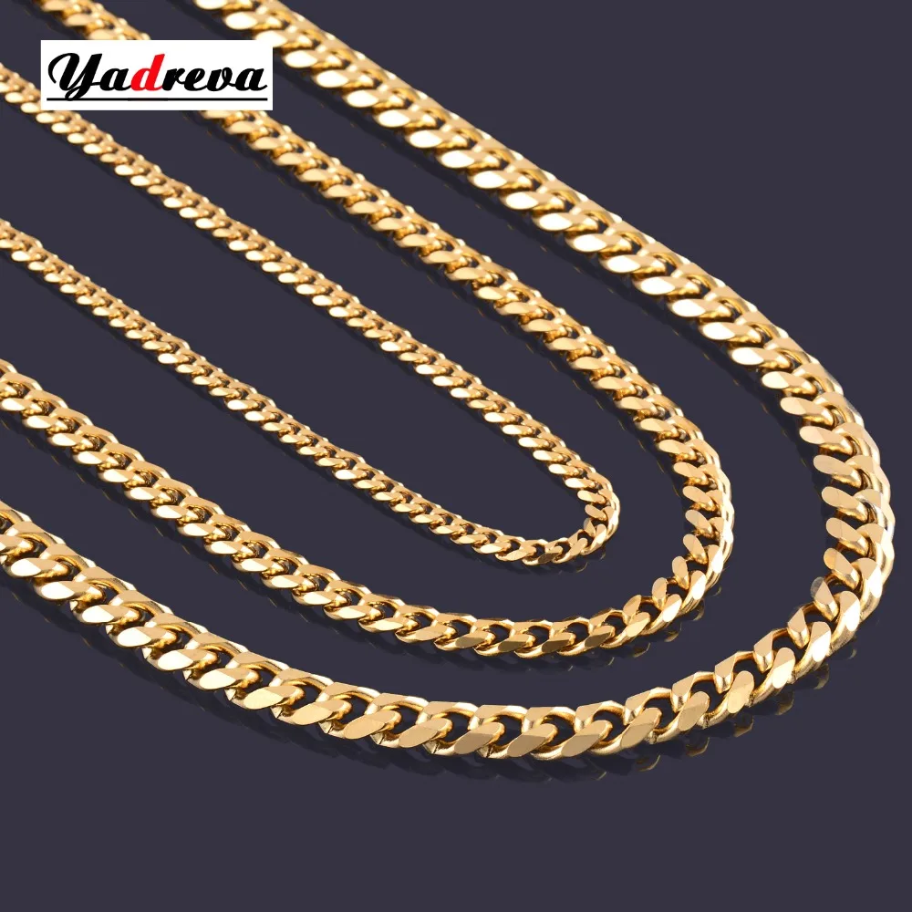 High Quality Width 3.5mm/ 5mm/7mm Stainless Steel Gold Cuban Chain
