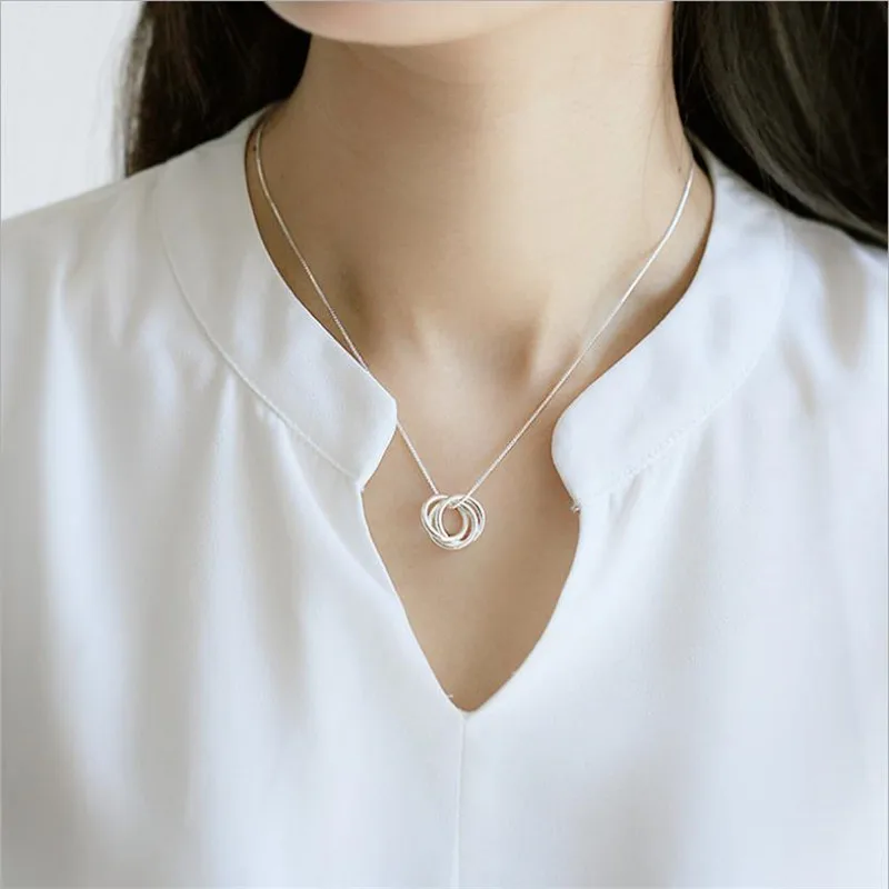 

TJP Charm Silver 925 Necklace For Women Jewelry Female Fashion Round Pendants Necklace For Girl Engagement Party Accessories Hot