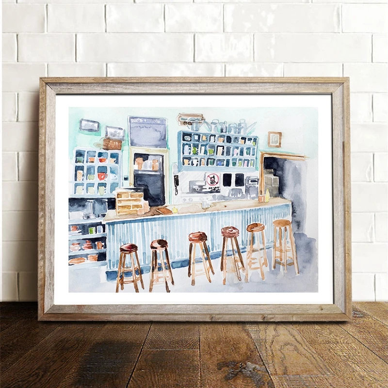 In Omnia Paratus Prints Gilmore Girls Tv Show Poster , Watercolor Luke's Diner Interior Print Canvas Painting Wall Art Decor - Aliexpress Home & Garden