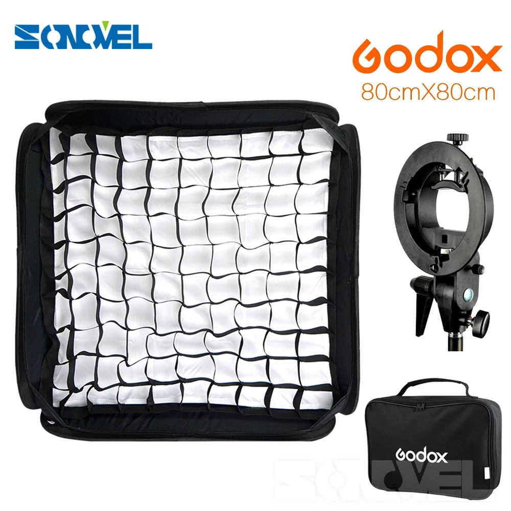 Godox Регулируемый софтбокс для вспышки 80 см * + S образный кронштейн сотовая сетка