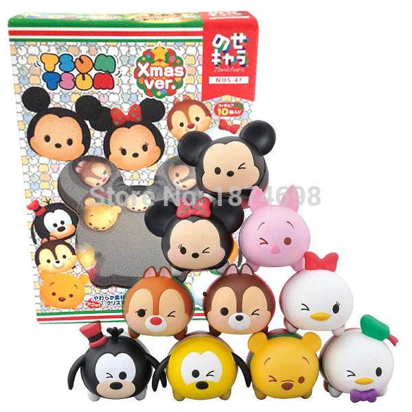 10PCS Tsum Christmas Ver Mini Mickey Minnie Donald Daisy Pluto Goofy Piglet Bear Chip And