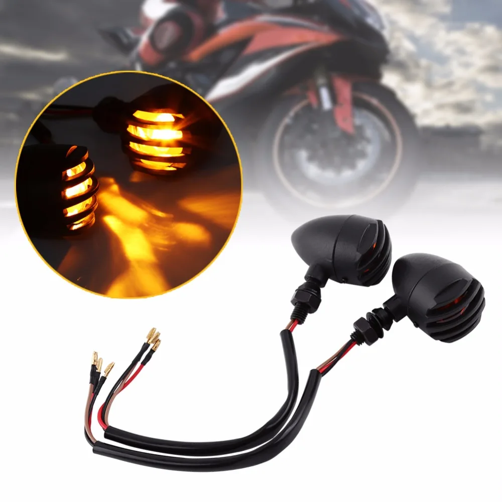 1 Pair Black Grill Bullet Turn Signal Indicator Light Lamp for Harley