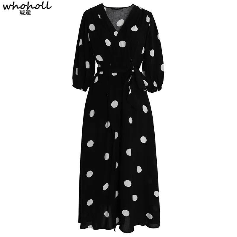 

Whoholl 2019 Women Polka Dot Dress Big Swing Vestidos Retro Robe Casual Prom Rockabilly Party Dress 60s Pinup Vintage Dresses XL
