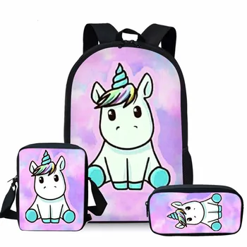 

THIKIN Cartoon Unicorn Print Cute School Bags Kids Backpack for Girls Teen School Bag 3PCS/SET Children Mochila Colorful Bookbag