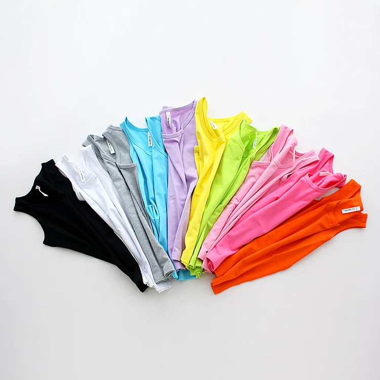 Girls T Shirt Children Shirts For Boys Candy Color T-shirts Top Cotton Vest Kids Undershirt Baby Singlets 2-11y | Мать и ребенок
