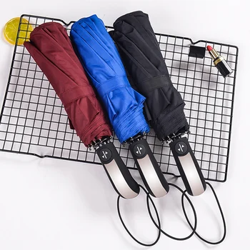 

New Fully-automatic Wind Resistant Three Folding Umbrella Male Commercial Compact Large Strong Frame Windproof 10Ribs Umbrellas