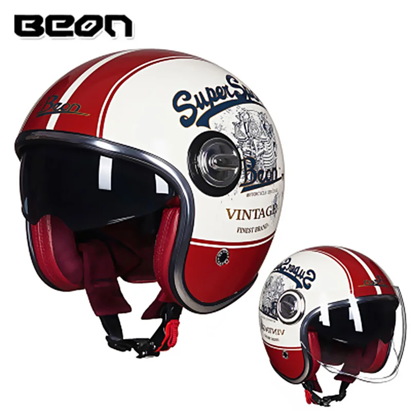 

Retro Helmet Men And Women Anti-Fall Four Seasons Universal Motorcycle Harley Half Helmet Double Lens Motor Car Helmet Winter