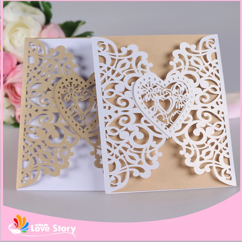  Big Heard Love 5 Sets Laser Cut Heart Shape Wedding Invitation Card Paper Invitation Wedding Deacor - 32839162431