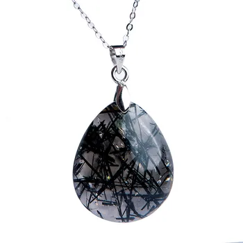 

Natural Black Rutilated Quartz Pendant AAAA Genuine Natural Stone Waterdrop Crystal Bead Pendant Woman Men Powerful