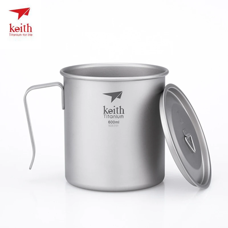 

Keith Titanium Cup Single-layer Coffer Mug For Camping Hiking Travel Exploration With Lids Ultralight 97g 600ml Ti3267