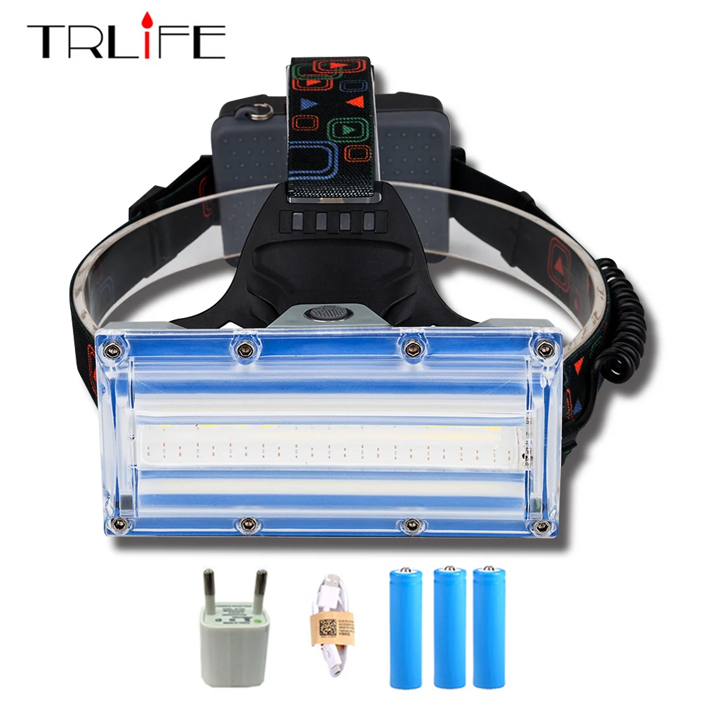 

LED Headlamp COB USB Rechargeable Head Light Frontal Lamp 20W 3*18650 Battery Camping Lantern 3 Modes Red Warning Safety Lamps