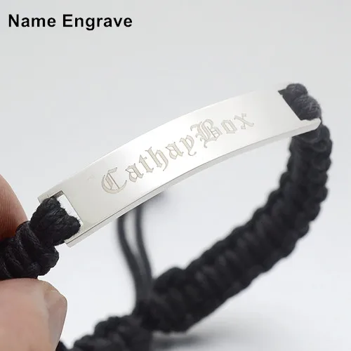 Для мужчин ручной черный плетеный браслет с полированный Нержавеющая сталь пустая ID доска - Окраска металла: With Engrave
