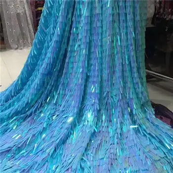 

5 yards Blue Handcut lace fabric African organza lace with lots of sequins high quality and exclusive for wedding big occasion