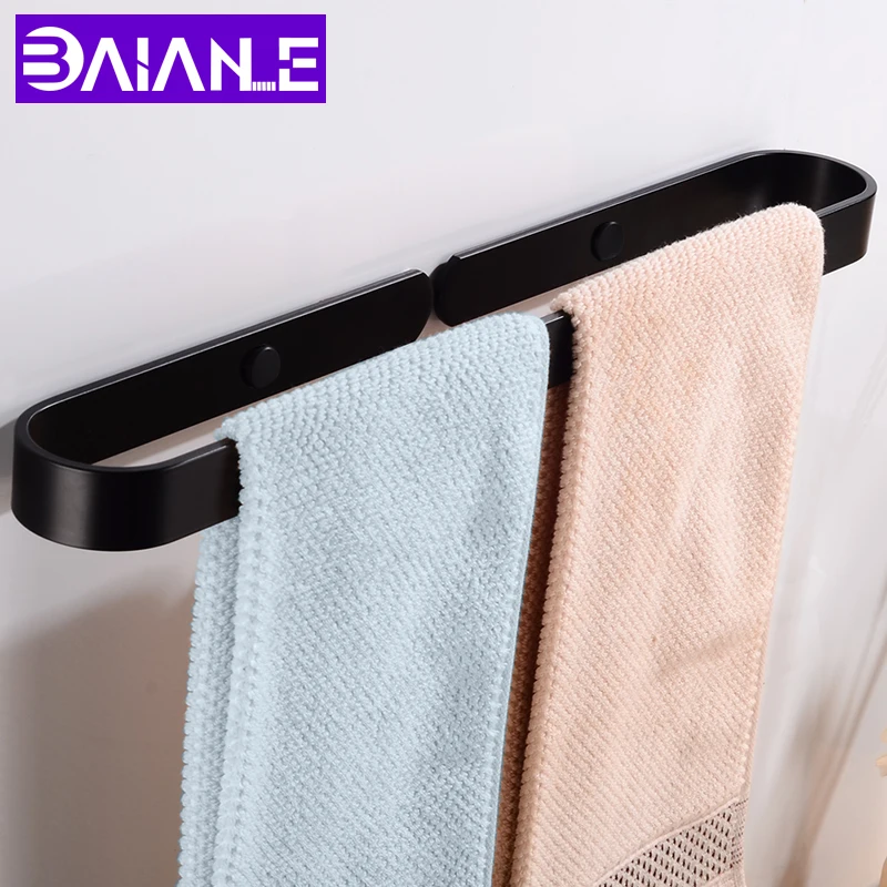 

Towel Bar Single Black Towel Rail Hanger Wall Mounted Towel Rack Hanging Holder Aluminum Slipper Rack Bathroom Accessories