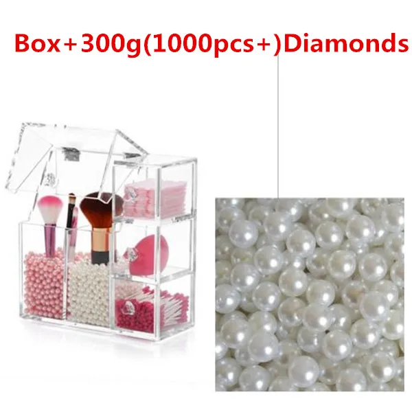 Акриловый Органайзер для кистей для макияжа с 3 ящиками для ватных дисков/косметический блендер, коробка для хранения косметики, Органайзер - Цвет: Box-White Diamonds