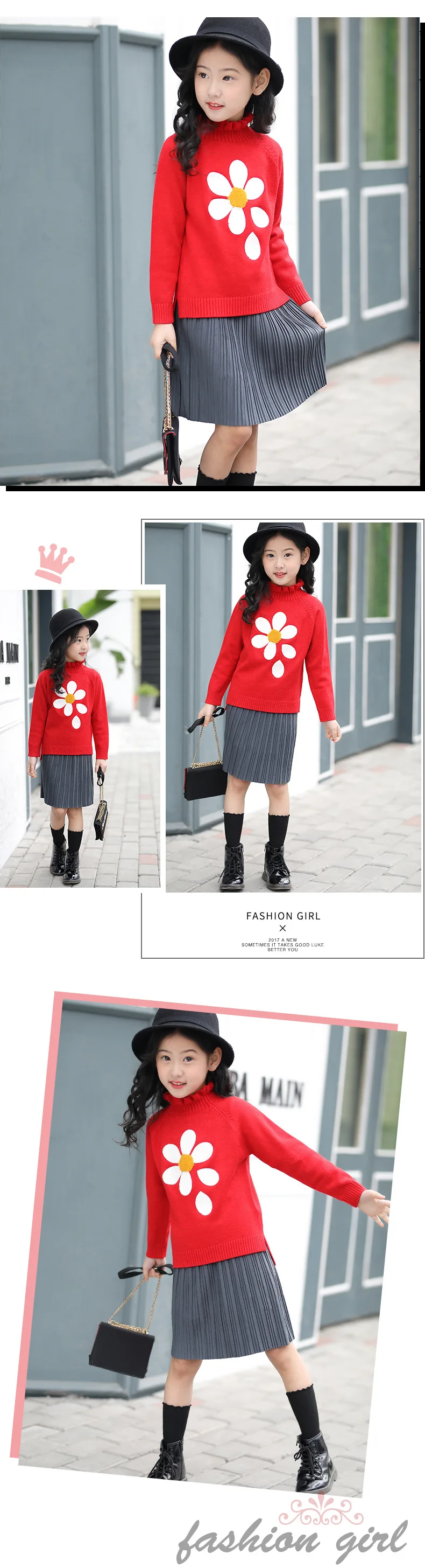 Детская одежда осень-зима ; свитера для девочек; одежда для детей; милый свитер с цветами для девочек; пуловеры; 3 цвета; От 4 до 14 лет