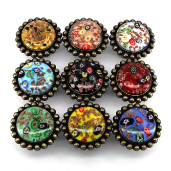 

1x Vintage Decorative Hand Blown Glass Cupboard Door Knob Round Dresser drawer pull with antiqued bronze hardware