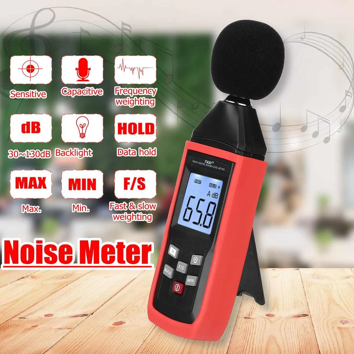 

30-130dB Portable Noise Meter Sound Level Detector Measurement Diagnostic Tool Decibel Monitoring Tester