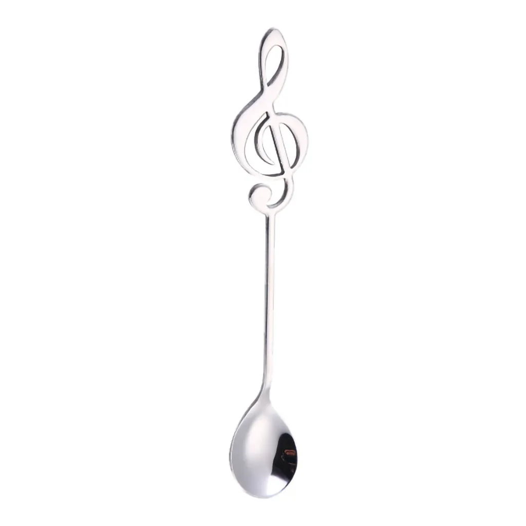 Multifunctional Coffee Spoon Colorful Musical Note Pattern Handle Spoons Flatware Ice Cream Drinking Tools Kitchen Gadgets - Цвет: Silver