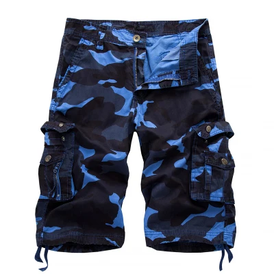 Военные карго-шорты камуфляжные летние модные камуфляжные многокарманные Homme армейские повседневные шорты-бермуды Masculina плюс размер 40 - Цвет: Blue