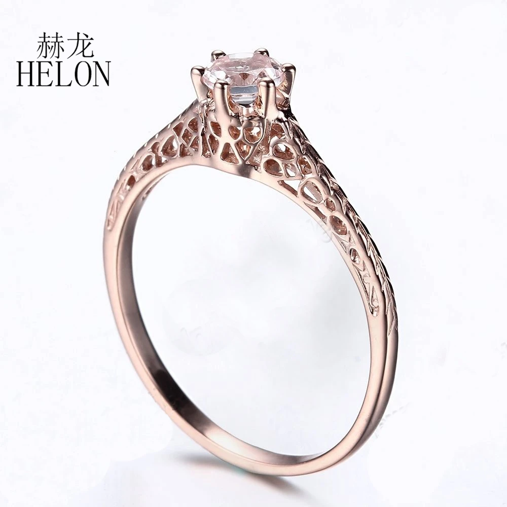 HELON Solid 14k(AU585) розовое золото безупречный круглый 4,5 мм 0.3ct натуральный морганит Кольцо женское свадебное арт-деко антикварные ювелирные изделия подарок